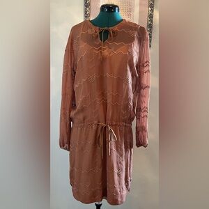 KAIN Burnt Orange Sheer Embroidered Boho Dress size L